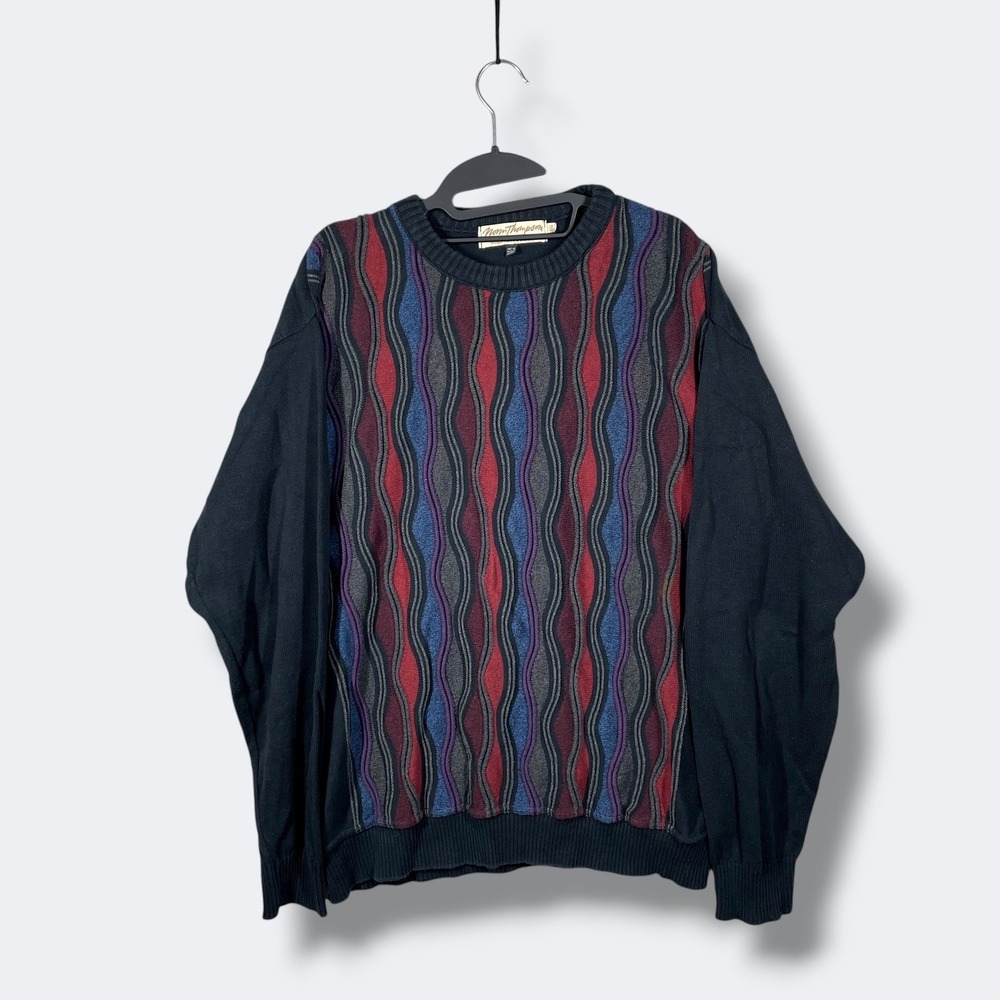 Vintage Norm Thompson Knit‎ Sweater Mens L Textured Geometric Grandpa Retro 90s